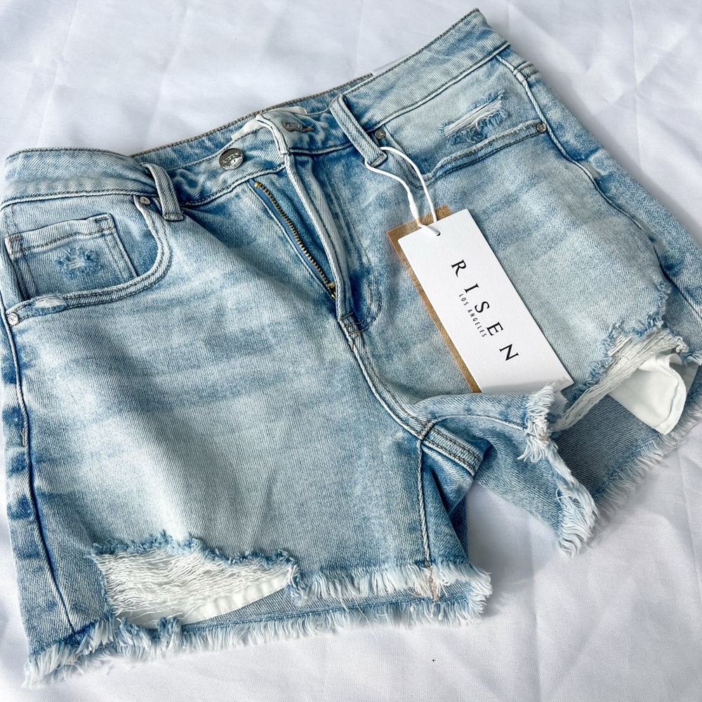 Risen Women's Distressed Light Blue Jean Shorts